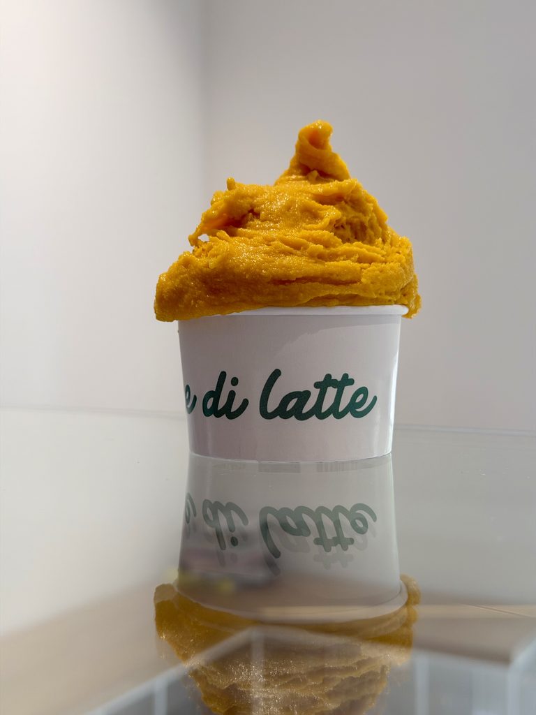Gelato alla zucca Delica, miele di castagno e aceto di mele in coppetta Fiore di Latte